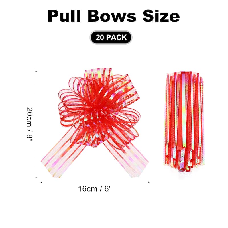 20pcs Pull Bows 6.3 Inch Wide Ribbon Gift Bows for Gift Wrapping - Red