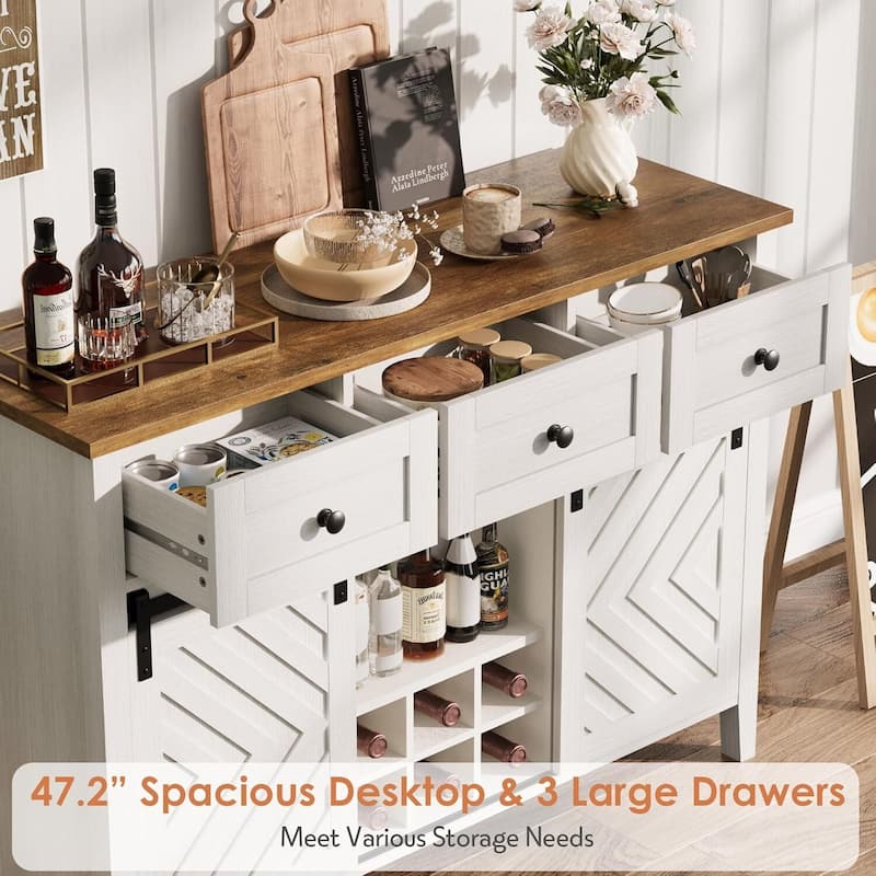 Rustic Farmhouse 47.2'' Buffet Cabinet with Sliding Barn Door for Kitchen, Living Room - N/A