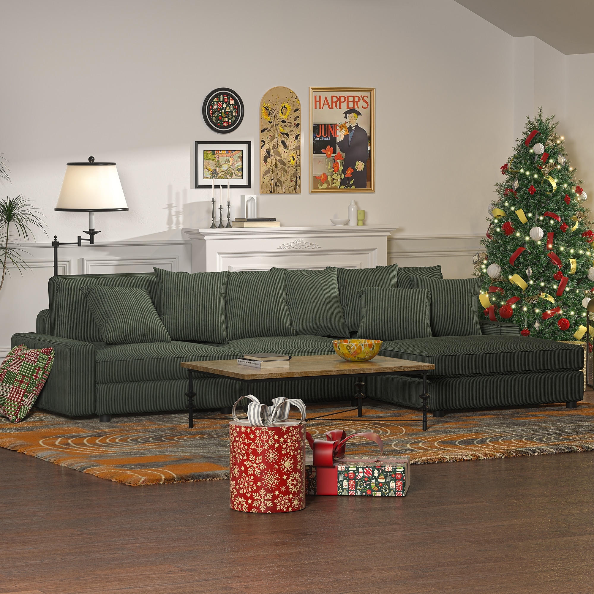 Corduroy Modular Sectional Sofa, Large L-Shape Couch with Storage