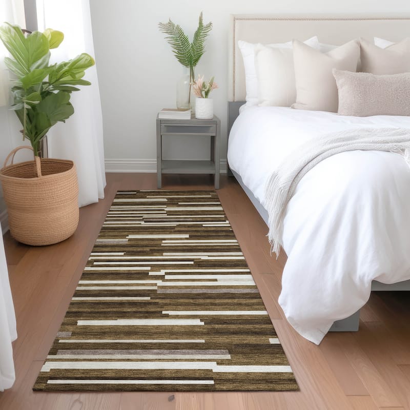Premium Washable Super Soft Geo Stripes Mayfield Rug - Brown - 2'3" x 7'6"