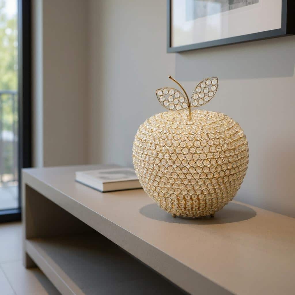 HomeRoots 15" Gold Aluminum And Faux Crystal Decorative Apple - 12.00 in. x 15.00 in. x 12.00 in.