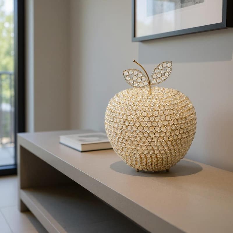 HomeRoots 15" Gold Aluminum And Faux Crystal Decorative Apple - 12.00 in. x 15.00 in. x 12.00 in. - 12.00 in. x 15.00 in. x 12.00 in.