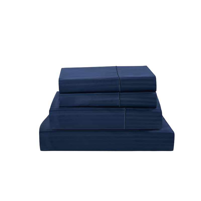 Kathy Ireland 500 Thread Count Damask Stripe Sheet Set with Optifit - Queen - Navy