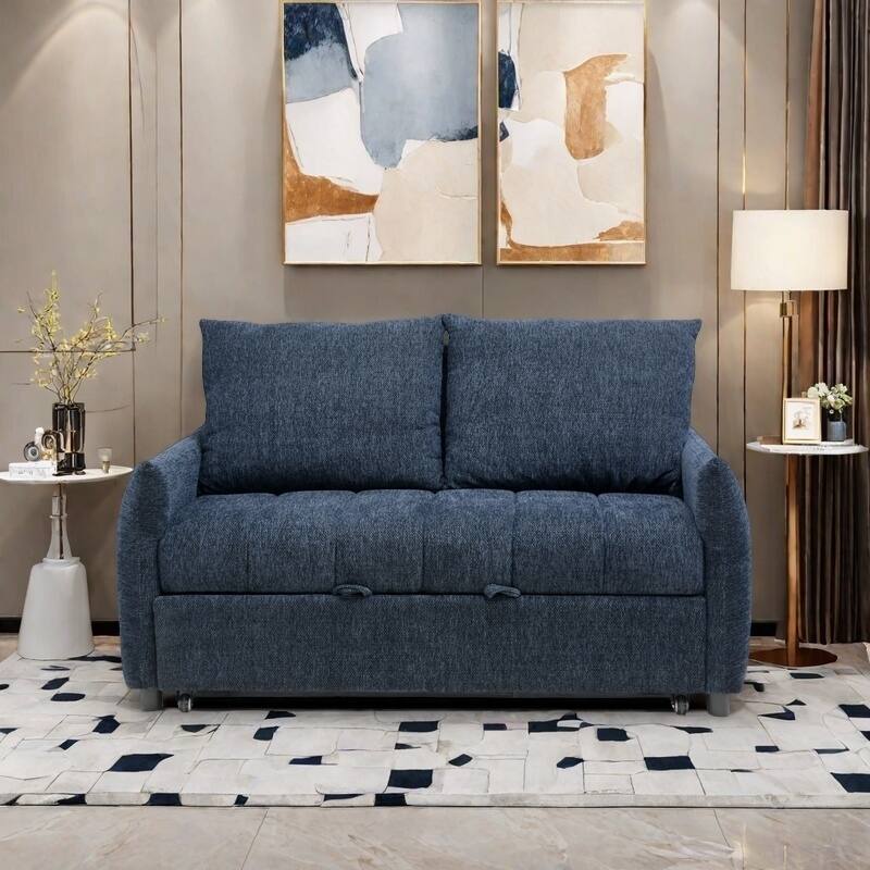 57.48" Big Size Navy Fabric Sofa Bed with Adjustable Backrest