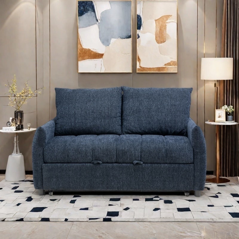 Pull Out Loveseat Sofa Convertible Sleeper LoveSeat Bed, Corduroy Recliner Sofa w2 Pillows & USB Ports 2-seat Armchair聽