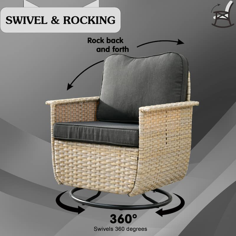OVIOS 3-piece Pet-Friendly Patio Furniture Swivel Chairs Wicker Set