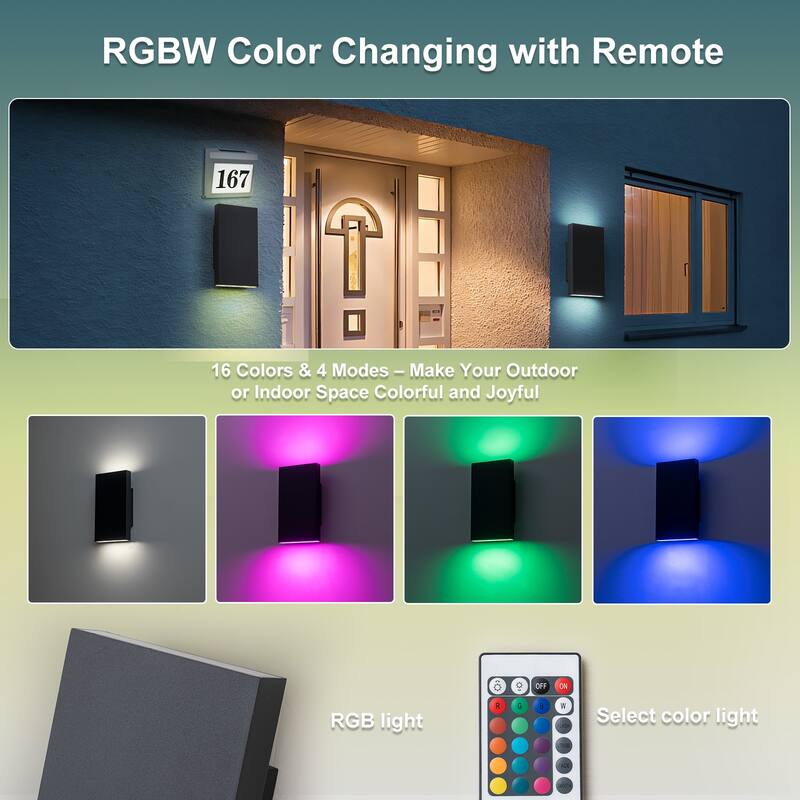 2-Light Matte Black Dimmable Outdoor LED Wall Sconce