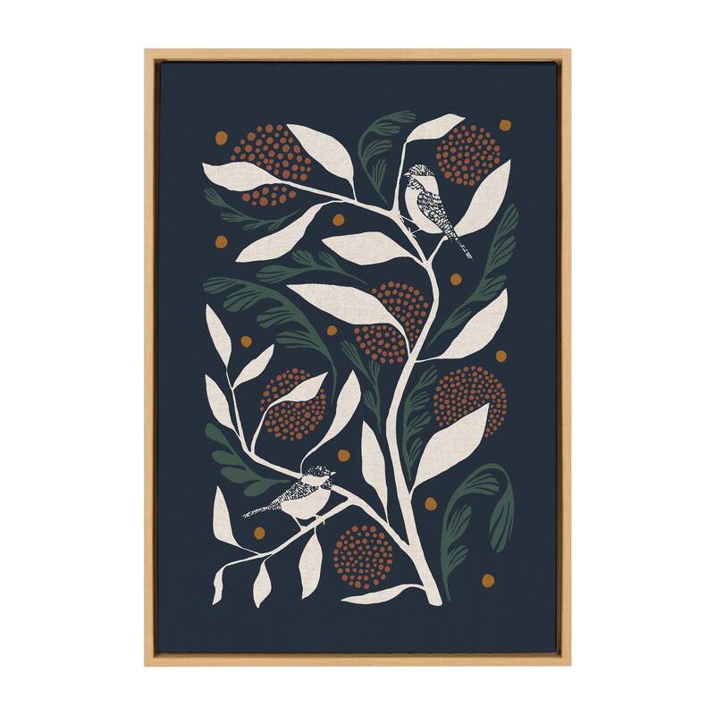 Kate and Laurel Sylvie Duo Bird Branch Framed Canvas by Hannah Beisang