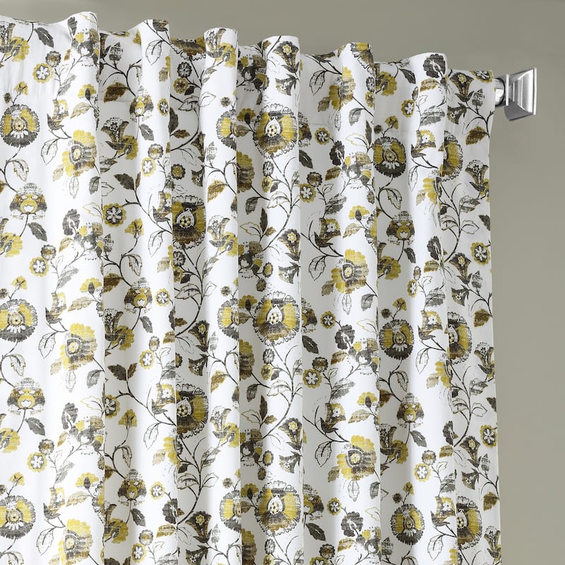 Exclusive Fabrics Madison Gold and Grey Digital Printed Cotton Twill Curtain (1 Panel)