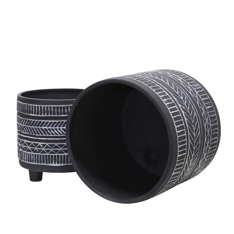 Ceramic Patterned Footed Planter - Set of 2 - 6" - 8"