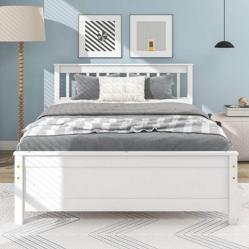 Platform Pine Wooden Bed with Headboard & Footboard