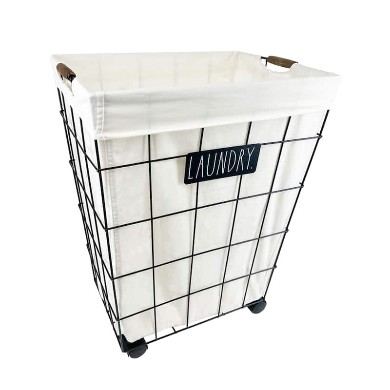 Rae Dunn Heavy Duty Laundry Hamper on Wheels LAUNDRY Bed Bath