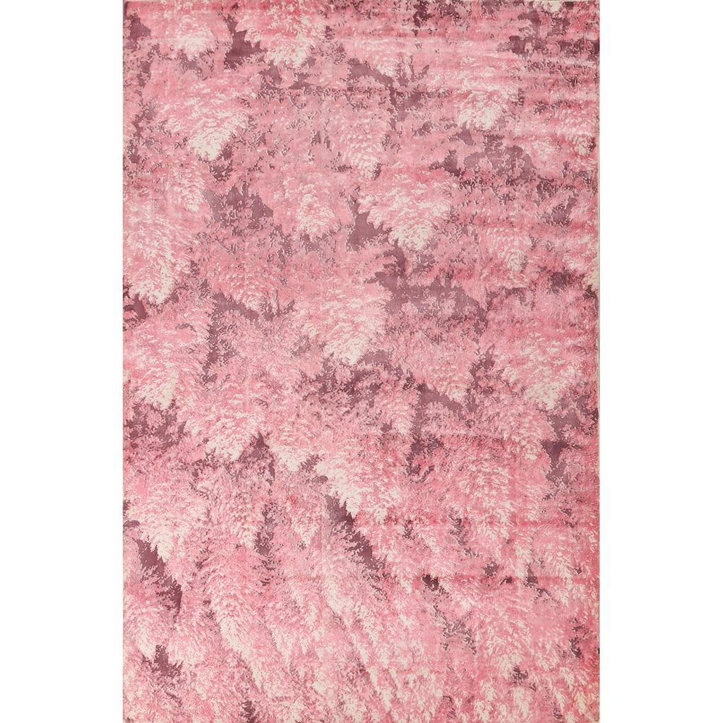 All-Over Pink Abstract Modern Area Rug Handmade Wool Carpet - 5'11" x 8'11"