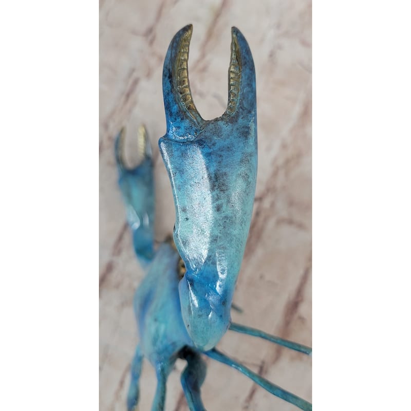 Bronze Blue Crab Sculpture Figure Figurine Original Art Glazed Colorful Patina 4 Inches X 8 Inches
