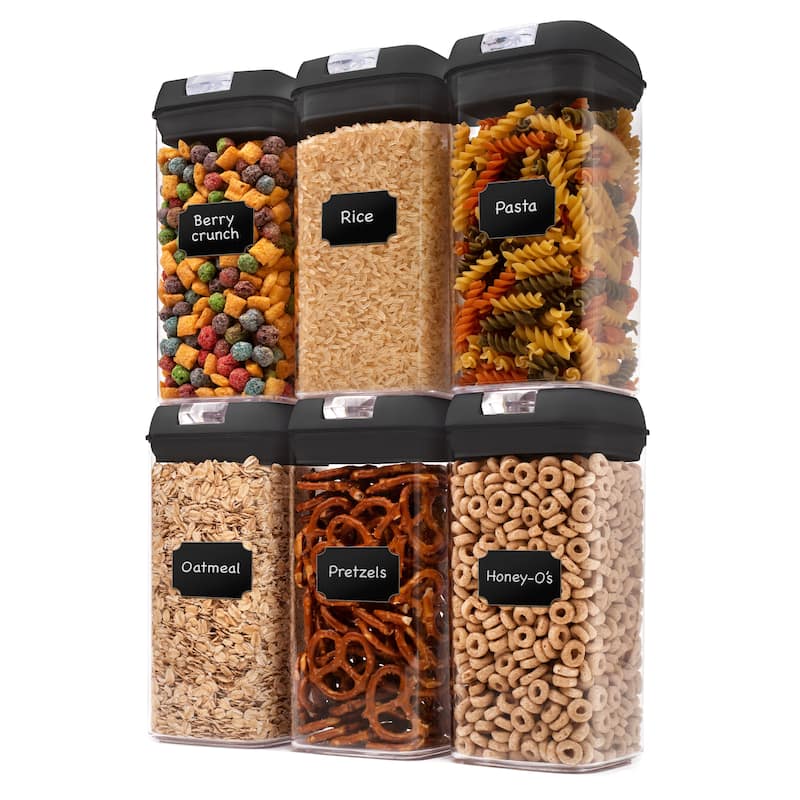 Cheer Collection Set of 6 Uniform Size Airtight Food Storage Containers - Black