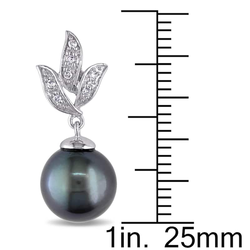 Miadora 9-9.5 mm Black Tahitian Cultured Pearl and 1/10 CT TW Diamond Earrings in 10k White Gold