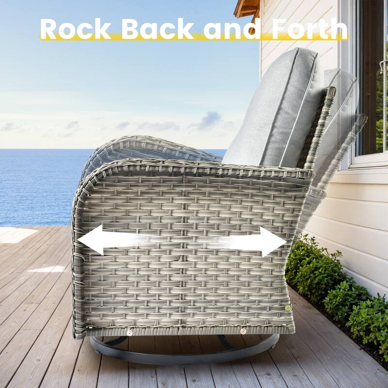 OVIOS 8 Pieces Outdoor Wicker Swivel Chair Set With Solar-Powered Coffee Table