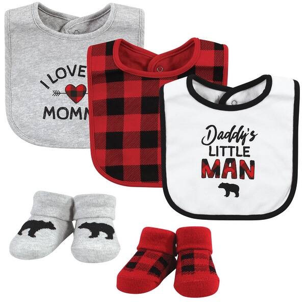 slide 1 of 1, Hudson Baby Infant Boy Cotton Bib and Sock Set, Buffalo Plaid Family, 0-9 Months - Buffalo Plaid Family - One Size