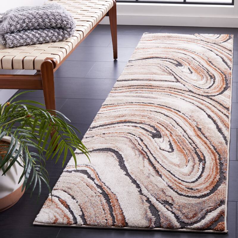 SAFAVIEH Cyrus Shag Tanwen Modern Abstract Rug - 2'2" x 7'9" Runner - Beige/Rust