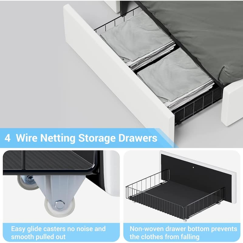 Bed Frame with 4 Storage Drawers1 USB /Type-C Charging Station