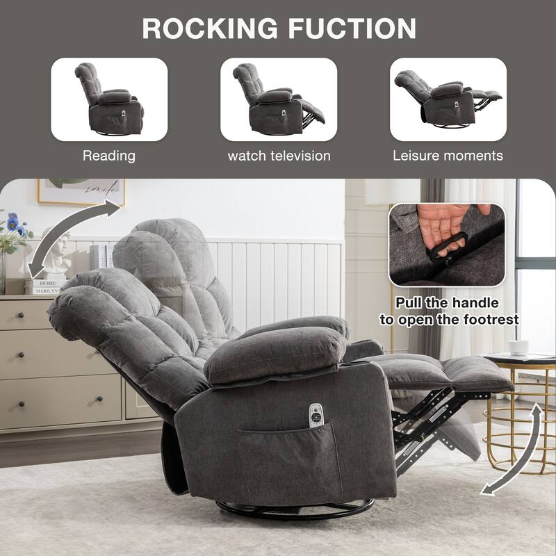 Oversized Manual Massage Rocker Recliner Chair Heat for Adults, Modern Living Room Single Sofa w/Cup Holders & USB Charge Port