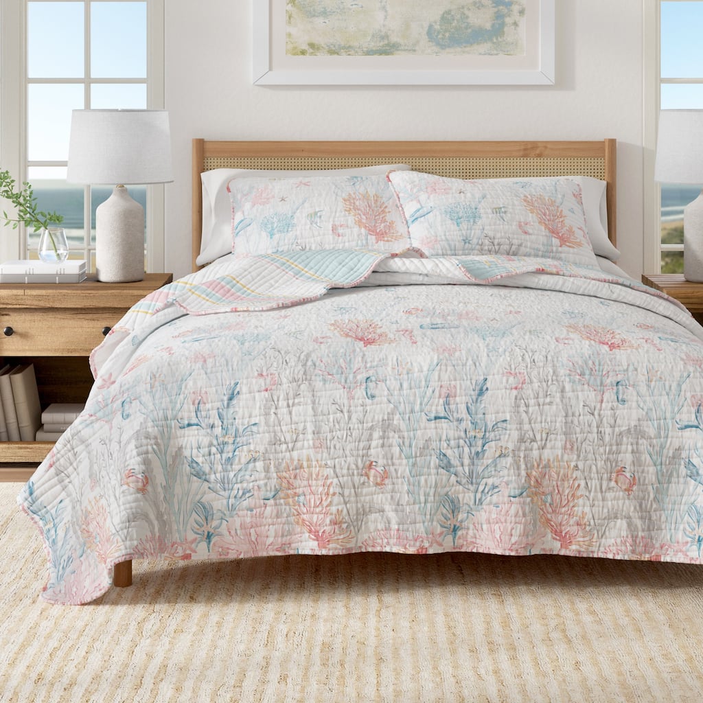 Linery & Co. Fading Coral Stitched Quilt Set with Shams
