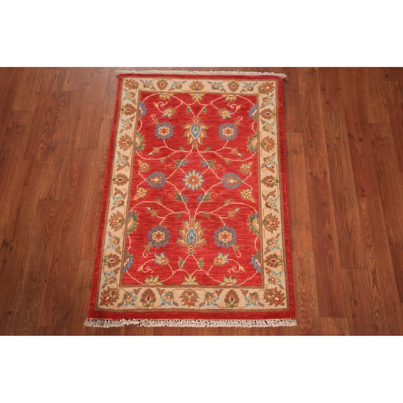 Floral Kazak Oriental Foyer Rug Hand-Knotted Red Wool Carpet - 2'0" x 3'0"