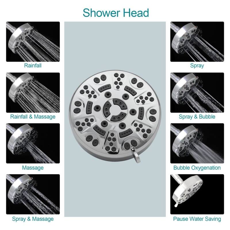Kichae 8-seting Rainfall Showerhead and Handheld Shower (with Pause Switch)
