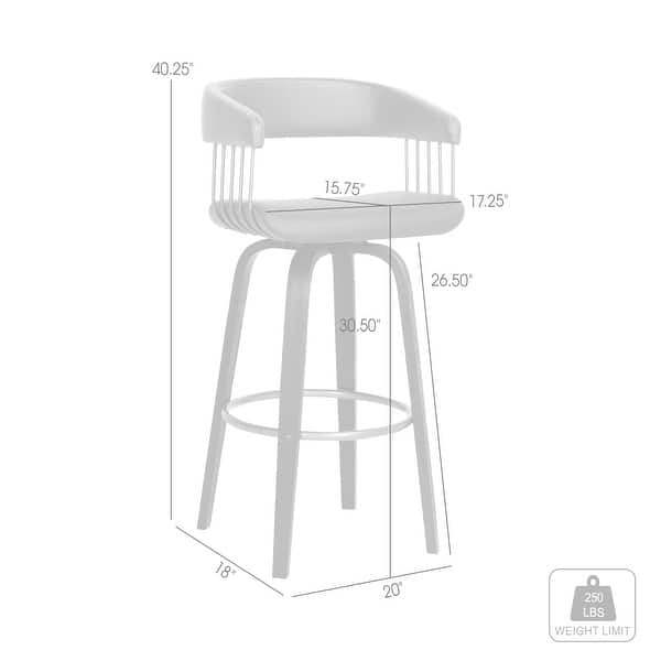 dimension image slide 4 of 6, Topanga Modern Swivel Bar Stool, Upholstered Counter Height Chair with Bentwood Legs