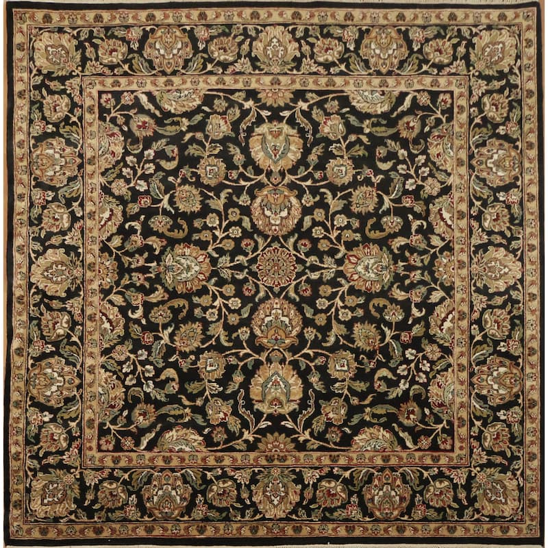 Hand Knotted Oriental 100% Wool Carpet Traditional All-Over Black Agra Area Rug - 7' 11'' X 8' 4''