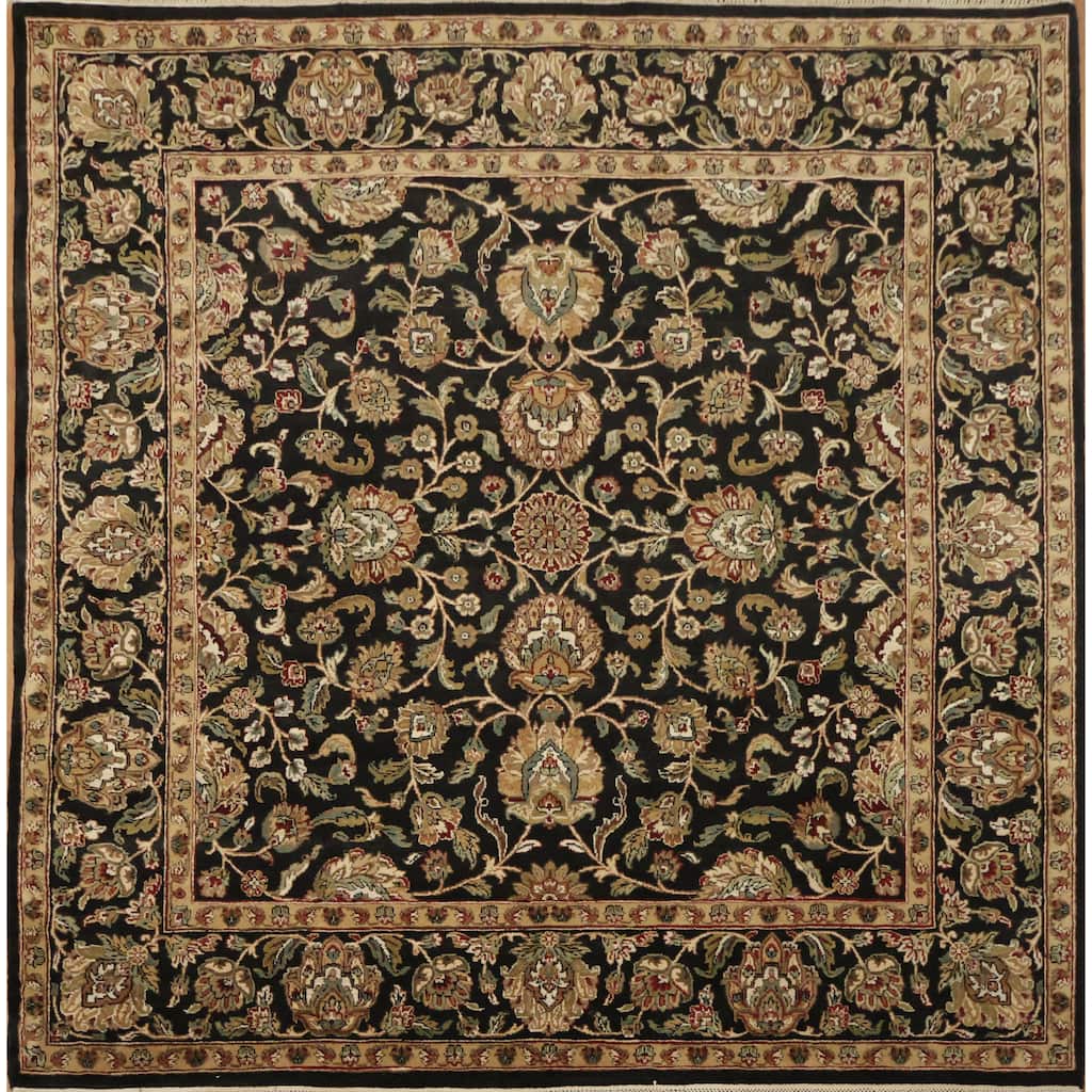 Hand Knotted Oriental 100% Wool Carpet Traditional All-Over Black Agra Area Rug - 7' 11'' X 8' 4''