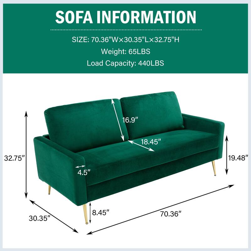 Upholstered Square Arms Fabric Sofa with Pillows