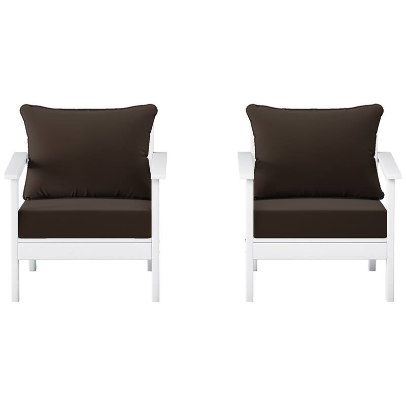 Birchwood All Weather HDPE Outdoor Patio White Deep Seating Conversation Set With Cushions (2-Piece)