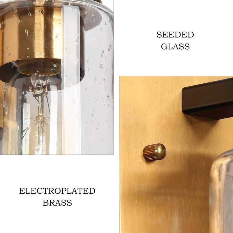 Modern Black Gold 3-Light Bathroom Vanity Lights Wall Lighting with Seeded Glass Shade