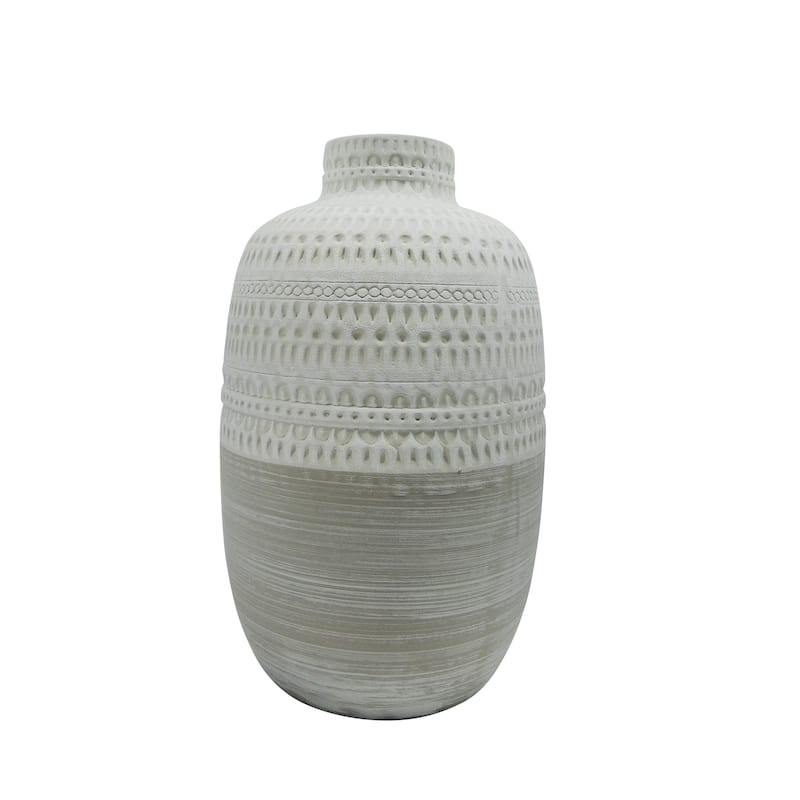 Handmade Ivory Beige Ceramic Vase with Textured Design