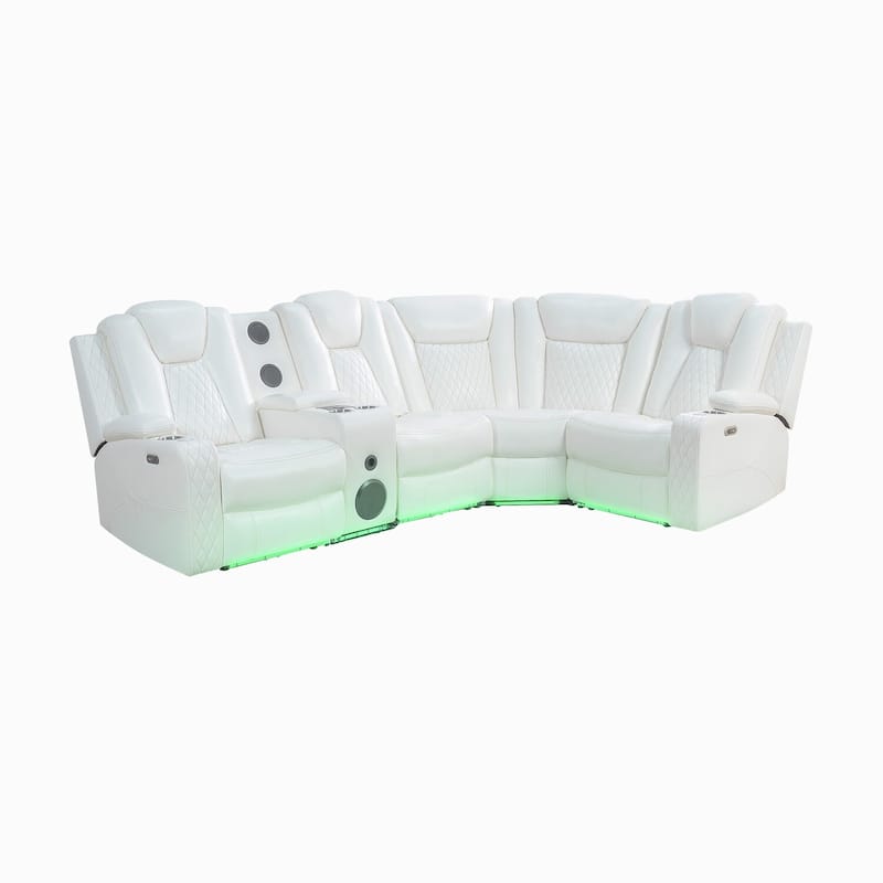 Premium Air Leather Home Theater Loveseat with LED Lights, Recliner with Built-in Speakers & Wireless Charging