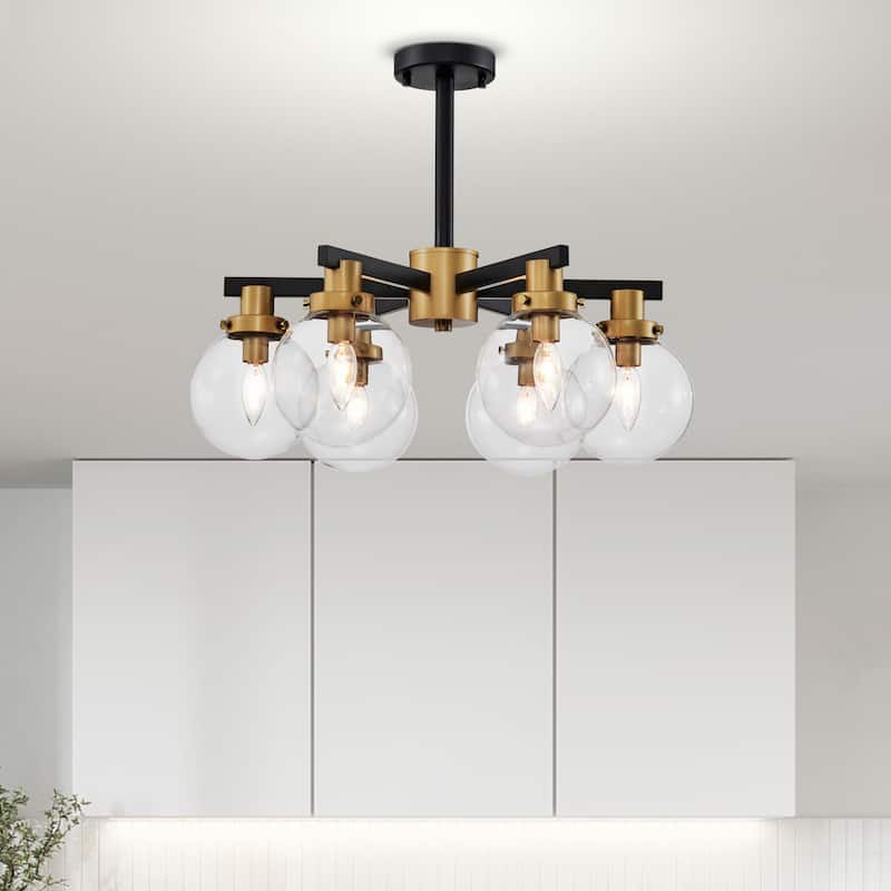 Finly 24 Inch Clear Orb Glass Modern Chandelier 6 Light - N/A