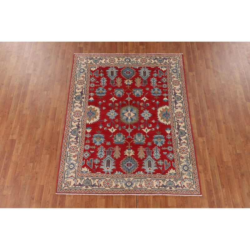 Red Kazak Area Rug Hand-Knotted Bedroom Wool Carpet - 5'1" x 6'7"