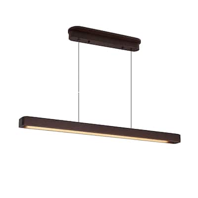 39" Walnut Wood Modern LED Pendant Light, Adjustable Hanging Light