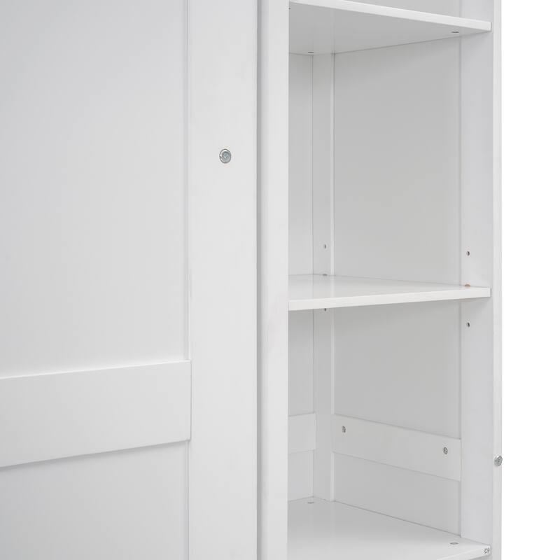 Wooden Wall Murphy Bed with Side Bookshelf & LED Lights