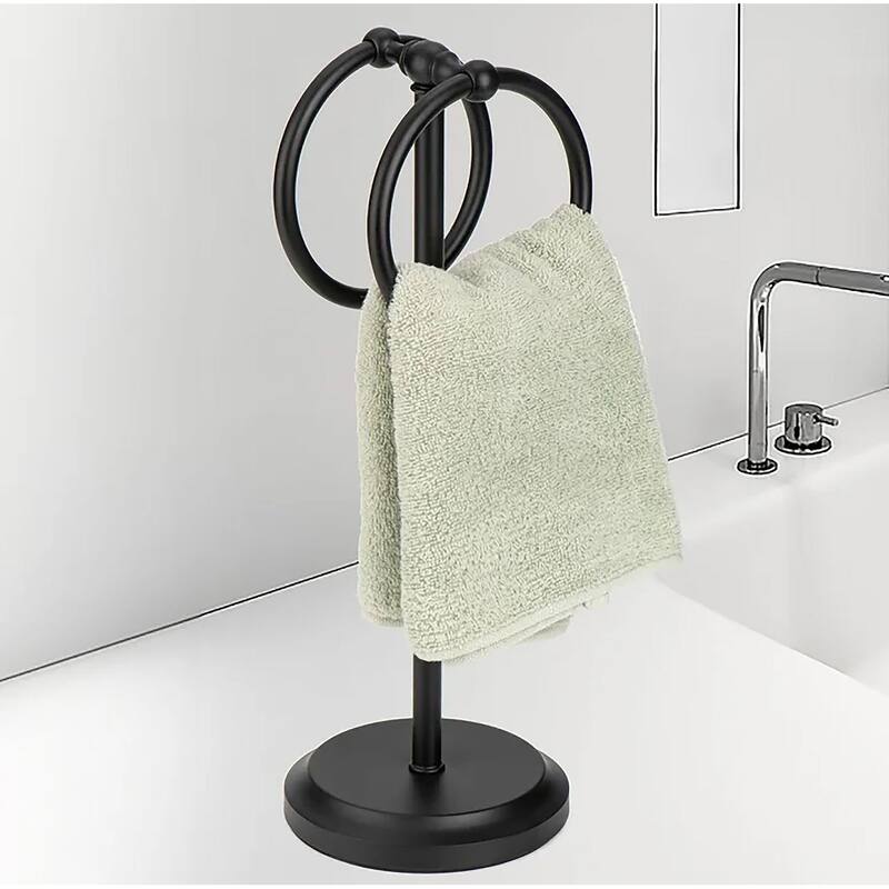 Matte Black Stainless Steel Double Ring Fingertip Towel Holder With Heavy Base