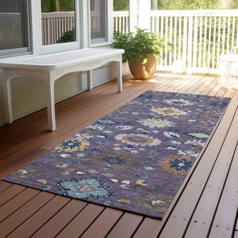 Machine Washable Indoor/ Outdoor Traditional Marci Chantille Rug - Plum - 2'3" x 7'6"