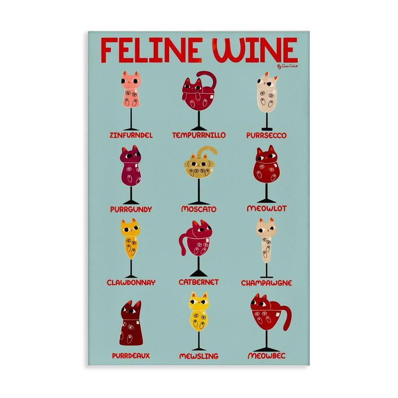 Stupell Clever Feline Wine Drinks Canvas Wall Art Design By Carrie Cantwell - 16 x 24