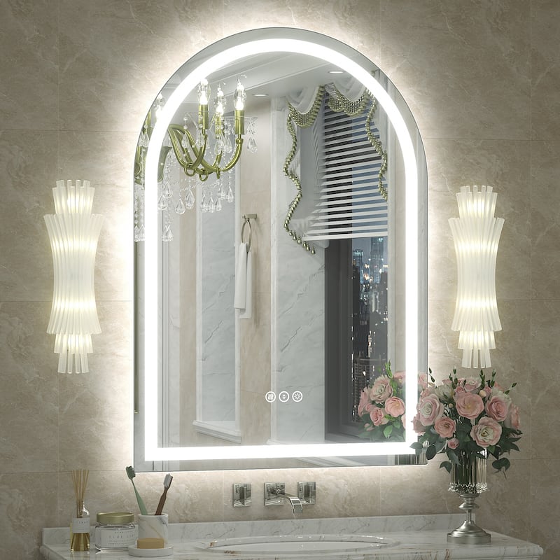 UL Certified Arched LED Anti-fog Tempered Glass Wall Bathroom Vanity Mirror - 40"x28" - Front and back light