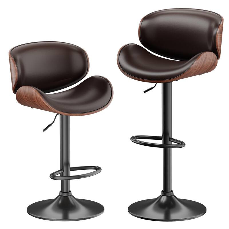 Bar Stools Adjustable Height Swivel Faux Leather Armless Barstools