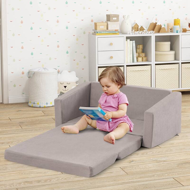 2-in-1 Toddler Fold out Couch Children's Convertible Sofa to Lounger