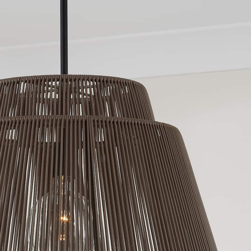 24" W x 17.25" H 1-Light Indoor Outdoor Pendant in Matte Black and Hand-wrapped Resin Rope - 23"W x 17"H