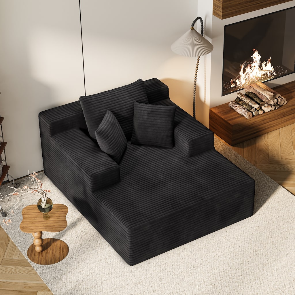 64.96" Chaise Lounge Chair Sofa Bed, Deep-Seat Corduroy Upholstered Couch, Living Room Sleeper