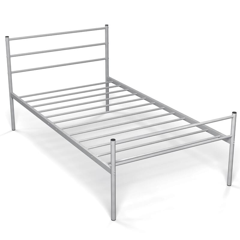 Costway Twin Metal Bed Frame Mattress Foundation No Box Spring Needed - Silver