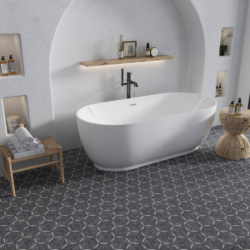 Apollo tile 11 x 13 Stellare Honed Charcoal Gray White Terrazzo, Dolomite Marble Tile (4.77 sq ft/case) - 5 Pack